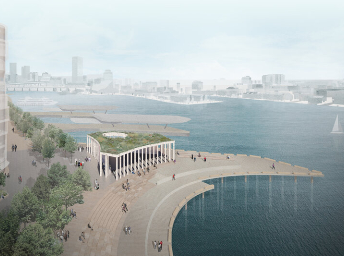 In Sydney, the harbor pavilion will be made of recycled oyster shells