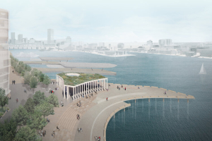 In Sydney, the harbor pavilion will be made of recycled oyster shells